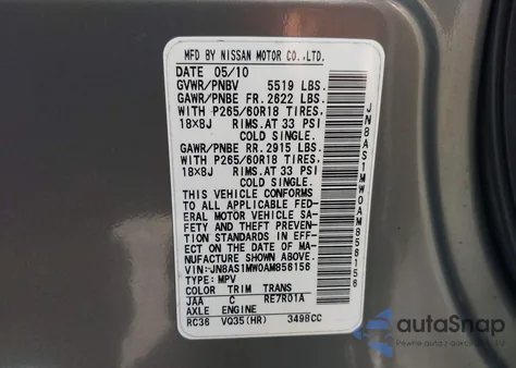 2010 Infiniti Fx35 from USA, damaged, VIN JN8AS1MW0AM856156